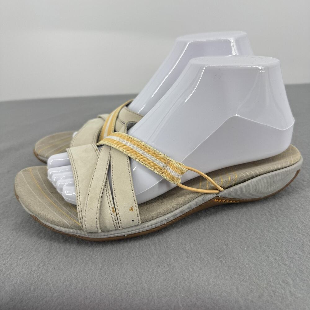 Merrell Acacia Silver Lining Flat Sandals Womens 8 Beige Suede Slides J35602